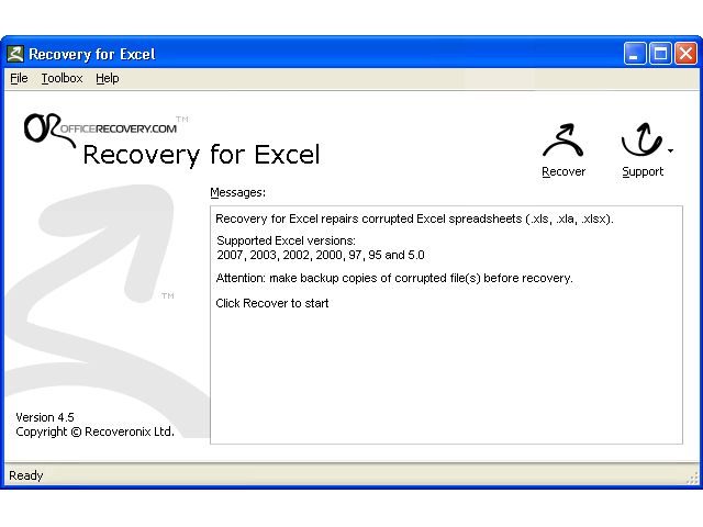 Recovery for Excel Screenshot